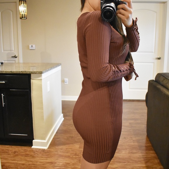 Temptation // Lace Up Long Sleeve Ribbed Dress - Picture 5 of 8